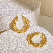 18k Solid Yellow Gold Polished Twist Hoop Earrings